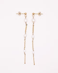 Boucles d’oreilles Louise dorées avec chaînettes et dégradé de perles de culture